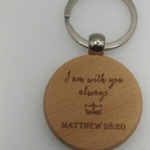 Bible Inspirational Verse Wood Round Keychain MATTHEW 28:20